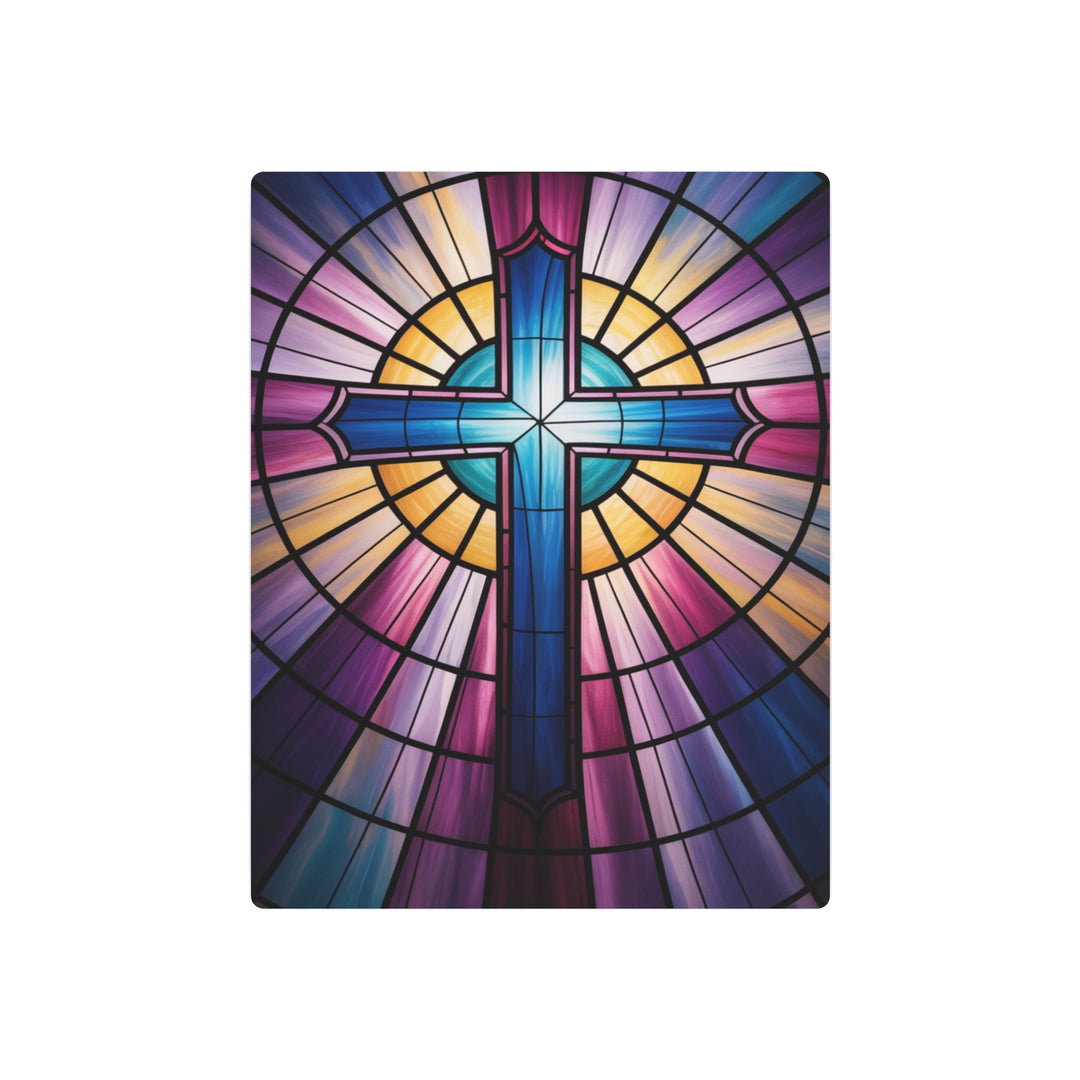 "Stained Glass Cross" - Church Window Style Metal Wall Art