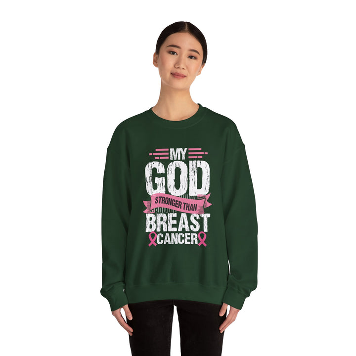 Breast Cancer Awareness Crewneck Sweatshirt, God is Stronger Than Breast Cancer, Inspirational Gift, Unisex Pullover, Support Awareness