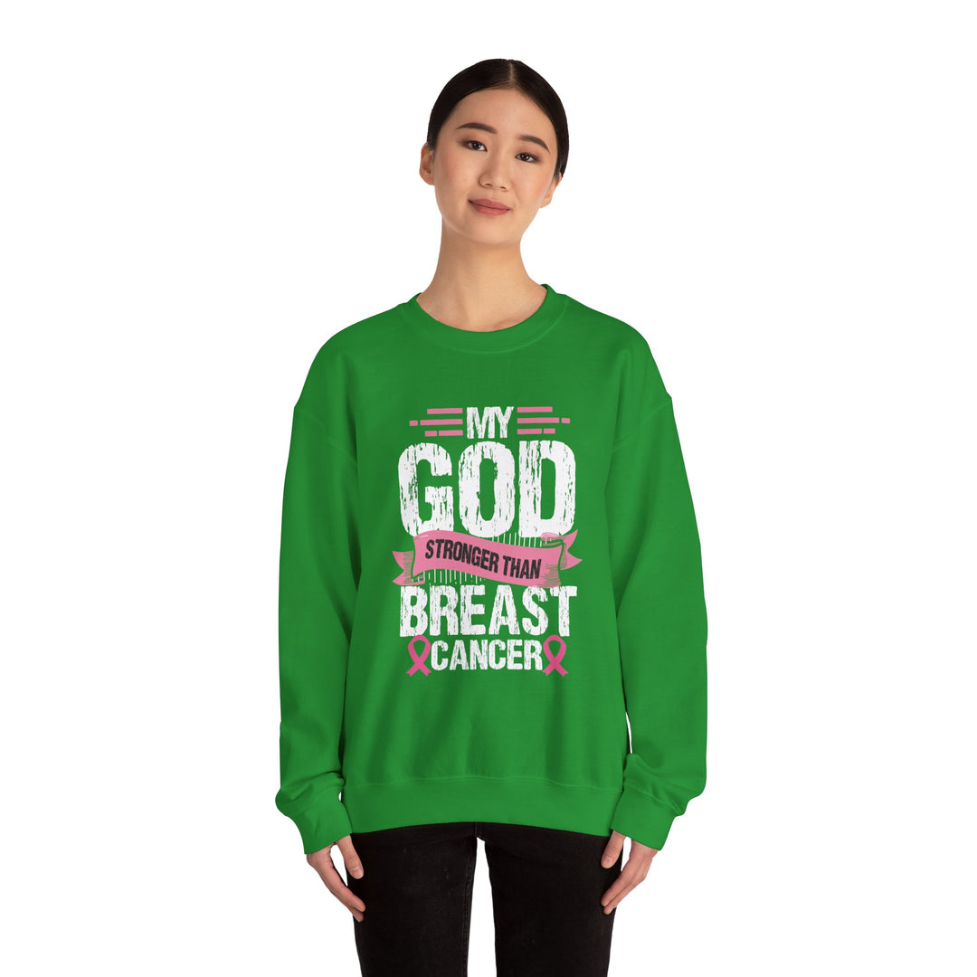 Breast Cancer Awareness Crewneck Sweatshirt, God is Stronger Than Breast Cancer, Inspirational Gift, Unisex Pullover, Support Awareness