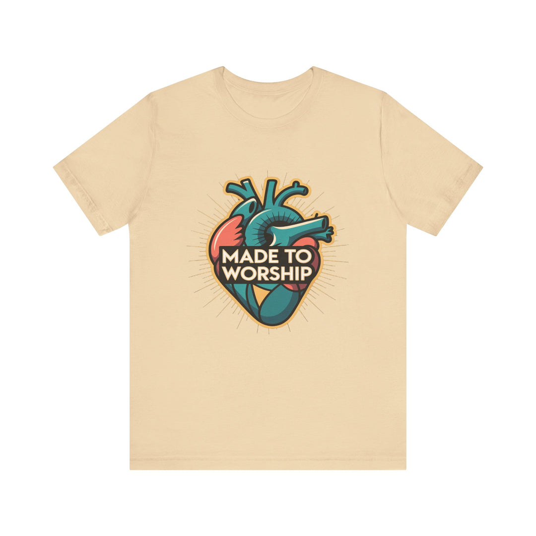 Made to Worship Unisex Jersey Tee, Heart Design Shirt, Casual Wear, Faith T-Shirt, Gift for Worshippers, Spiritual Apparel
