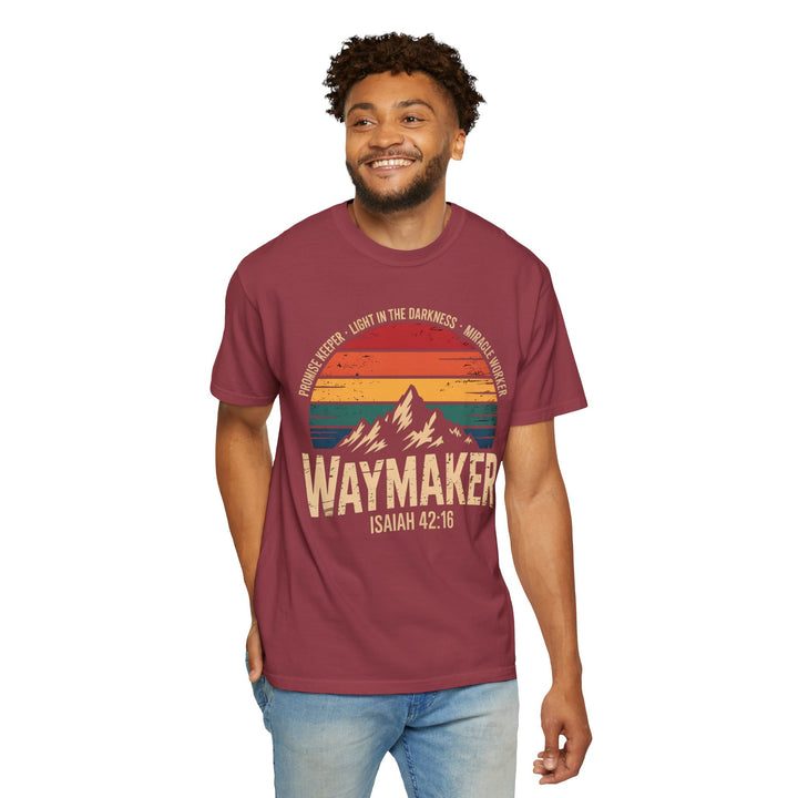 Waymaker Retro Christian T-Shirt - Isaiah 42:16 Vintage Sunset Design