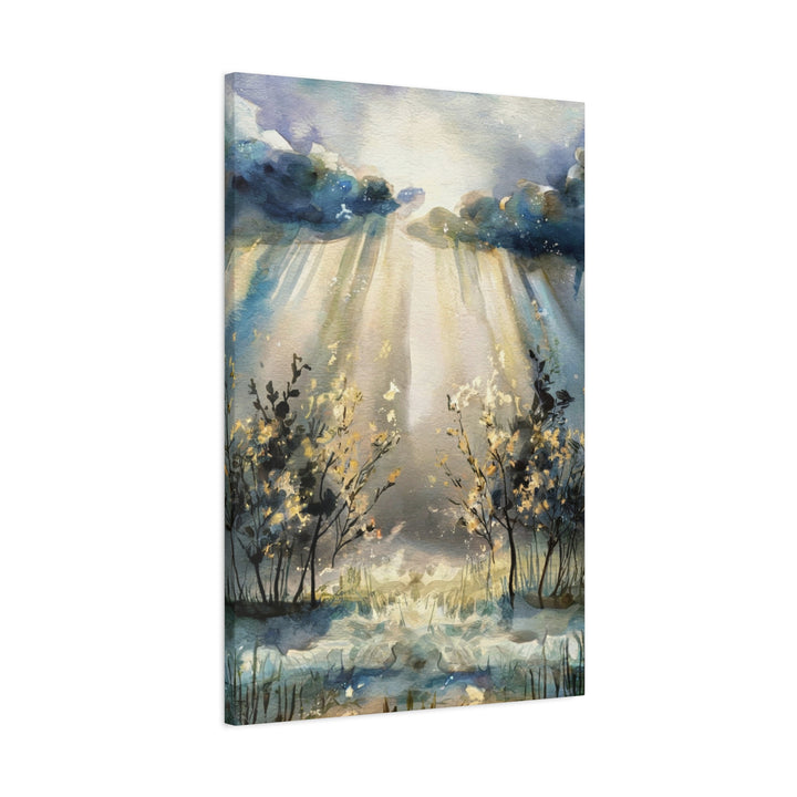 Faithful Through the Storm – Christian Canvas Wall Art | Light Breaking Through Clouds