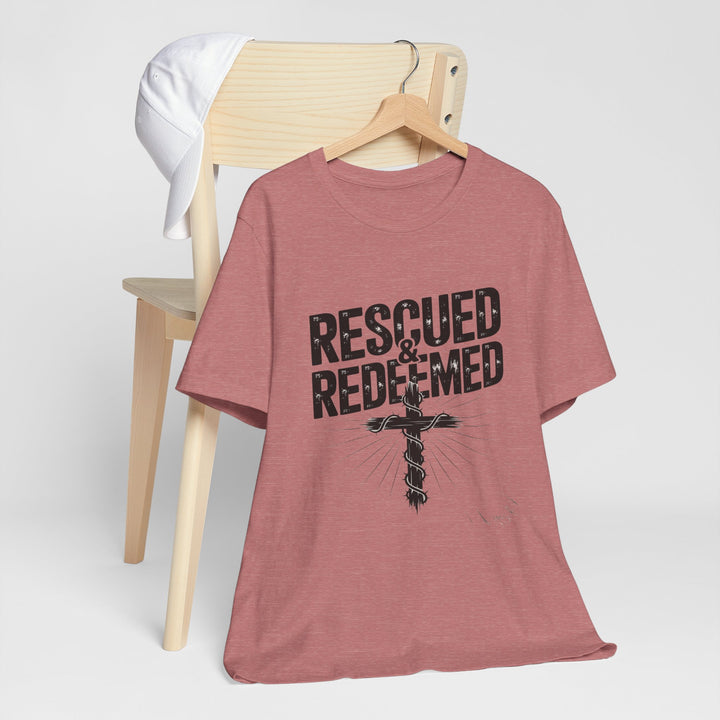 Faith-Inspired Unisex Jersey Tee - Rescued & Redeemed, Christian T-Shirt, Inspirational Apparel, Gift for Believers, Casual Wear