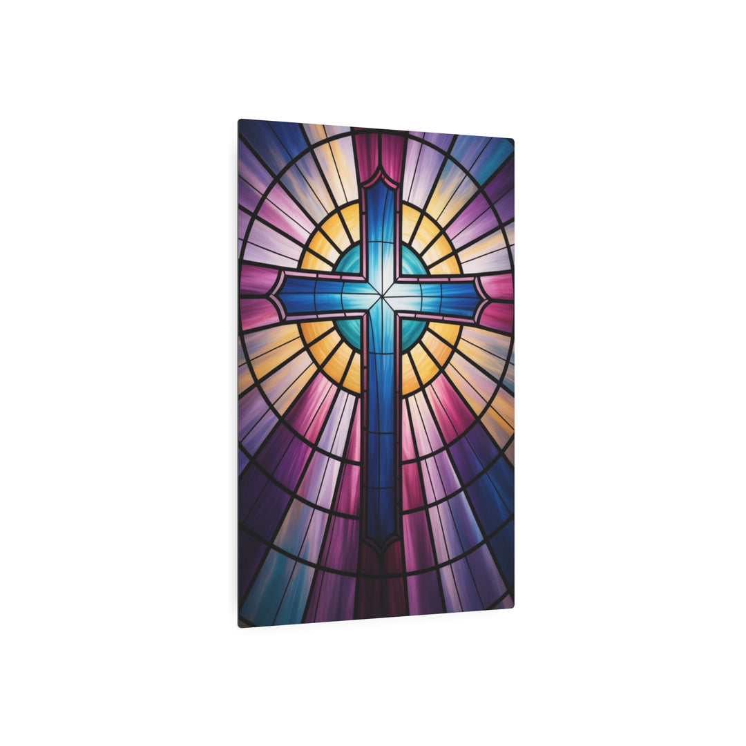 "Stained Glass Cross" - Church Window Style Metal Wall Art