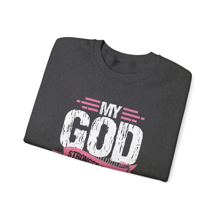 Breast Cancer Awareness Crewneck Sweatshirt, God is Stronger Than Breast Cancer, Inspirational Gift, Unisex Pullover, Support Awareness