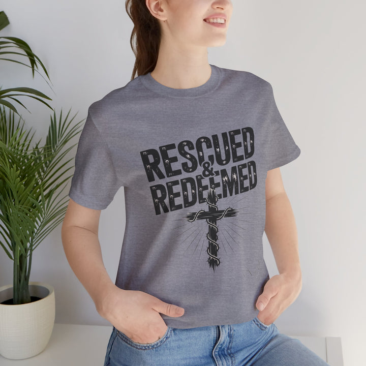 Faith-Inspired Unisex Jersey Tee - Rescued & Redeemed, Christian T-Shirt, Inspirational Apparel, Gift for Believers, Casual Wear