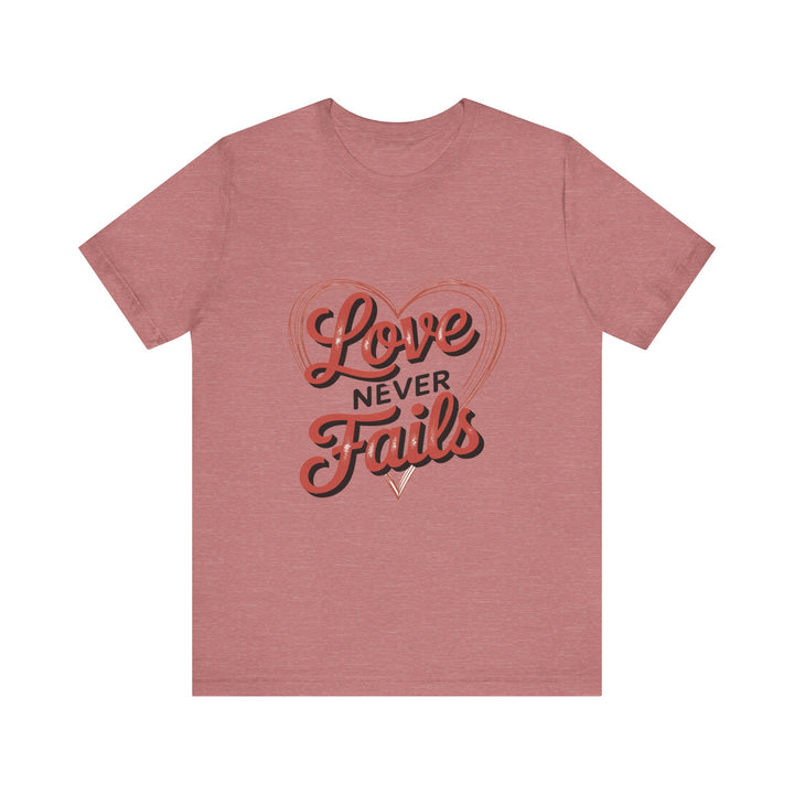 Love Never Fails – 1 Corinthians 13 Retro Heart T-Shirt
