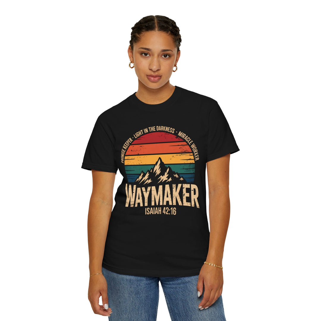 Waymaker Retro Christian T-Shirt - Isaiah 42:16 Vintage Sunset Design