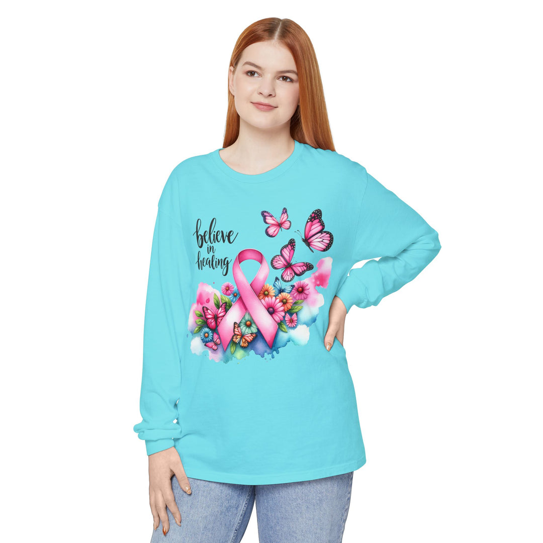 Breast Cancer Awareness Long Sleeve Tee, Supportive Gift, Inspirational Shirt for Women, Hope, Healing, Mother’s Day, Fundraising Event