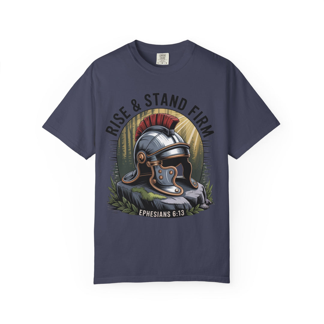 Faithful Warrior Unisex T-shirt - Rise & Stand Firm with Roman Helmet Design