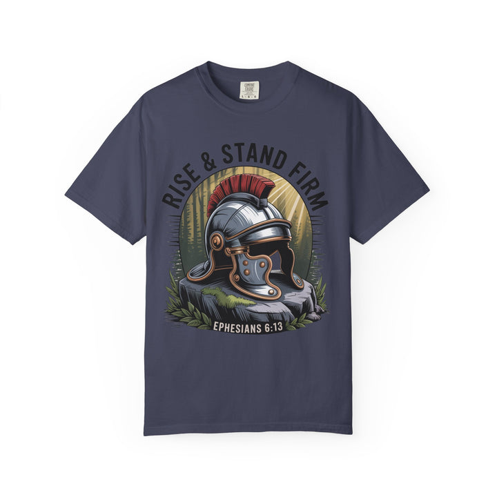 Faithful Warrior Unisex T-shirt - Rise & Stand Firm with Roman Helmet Design