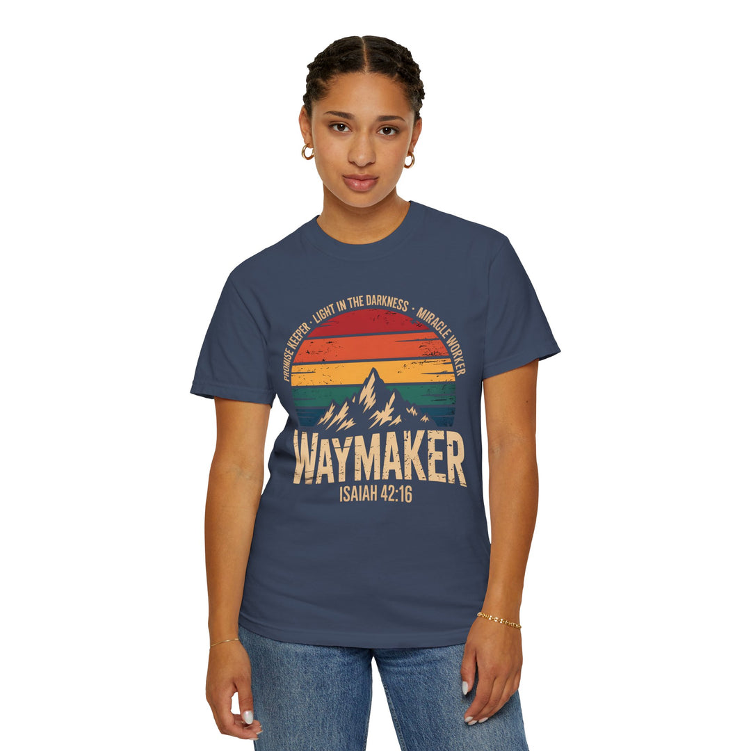 Waymaker Retro Christian T-Shirt - Isaiah 42:16 Vintage Sunset Design