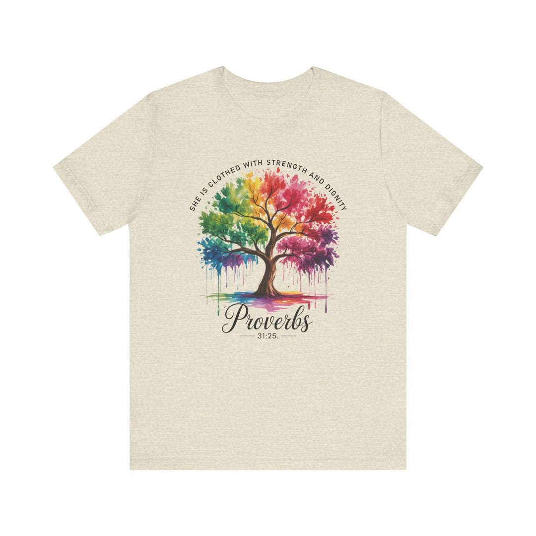 Rainbow Tree of Life Tee - Proverbs 31:25 Inspirational Shirt