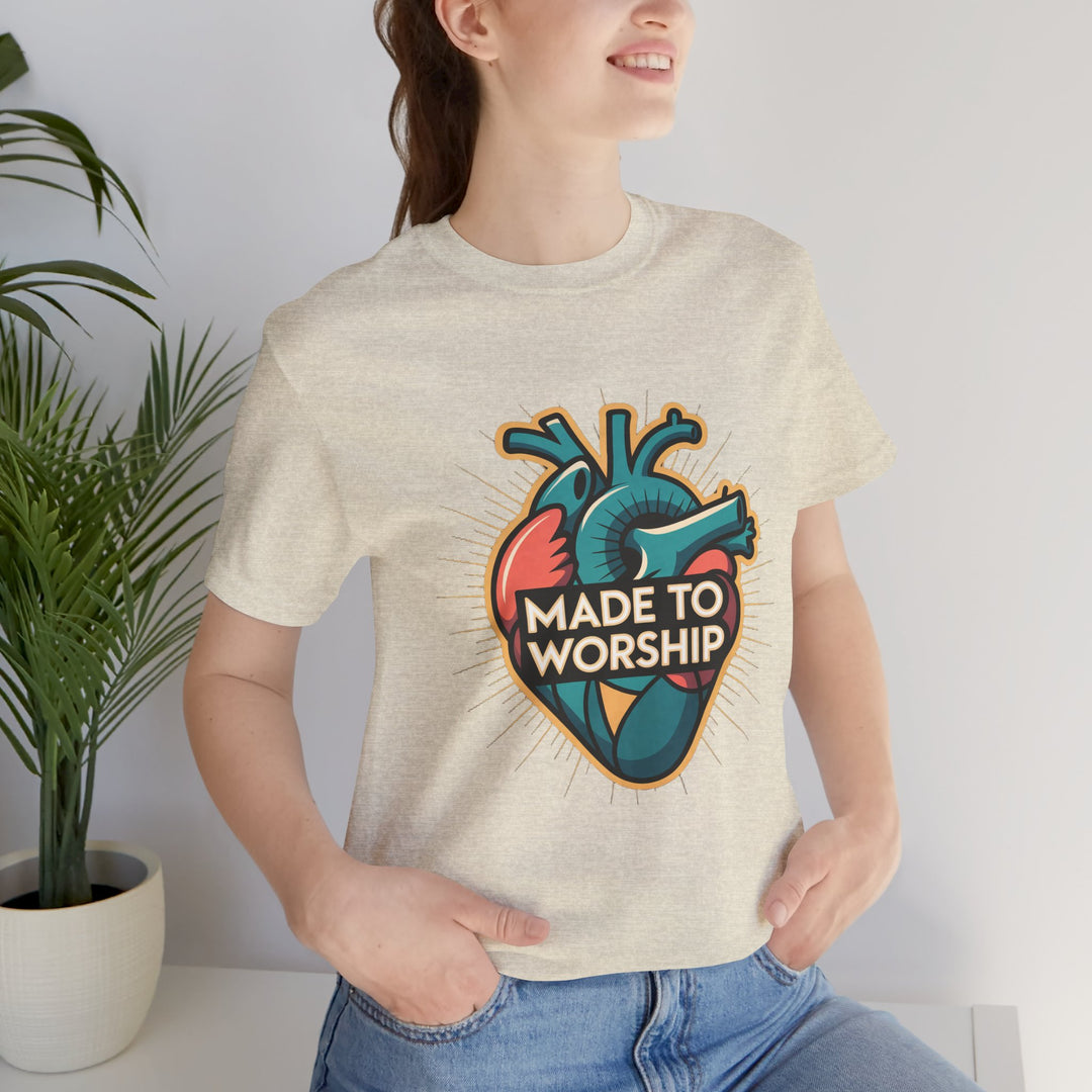Made to Worship Unisex Jersey Tee, Heart Design Shirt, Casual Wear, Faith T-Shirt, Gift for Worshippers, Spiritual Apparel