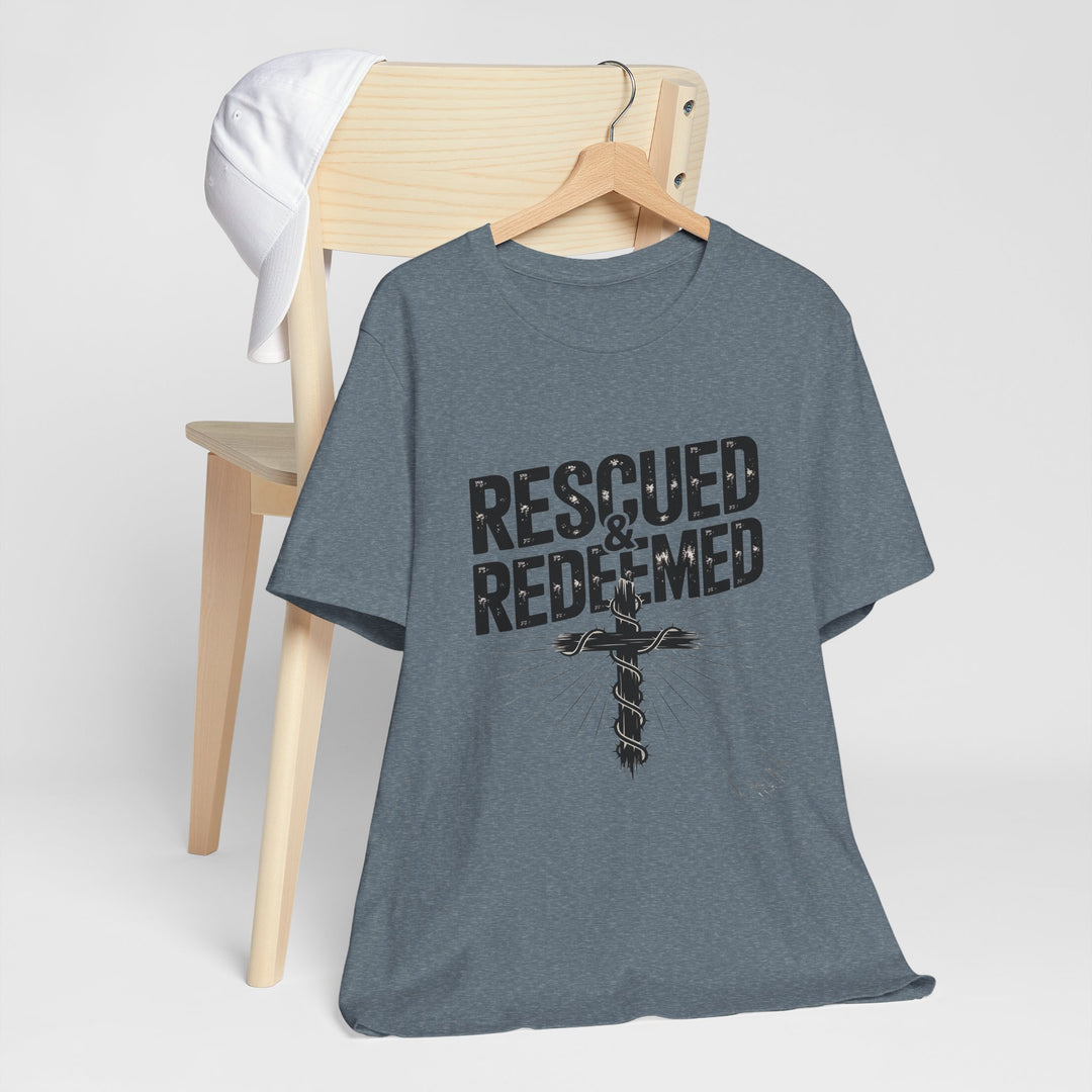 Faith-Inspired Unisex Jersey Tee - Rescued & Redeemed, Christian T-Shirt, Inspirational Apparel, Gift for Believers, Casual Wear