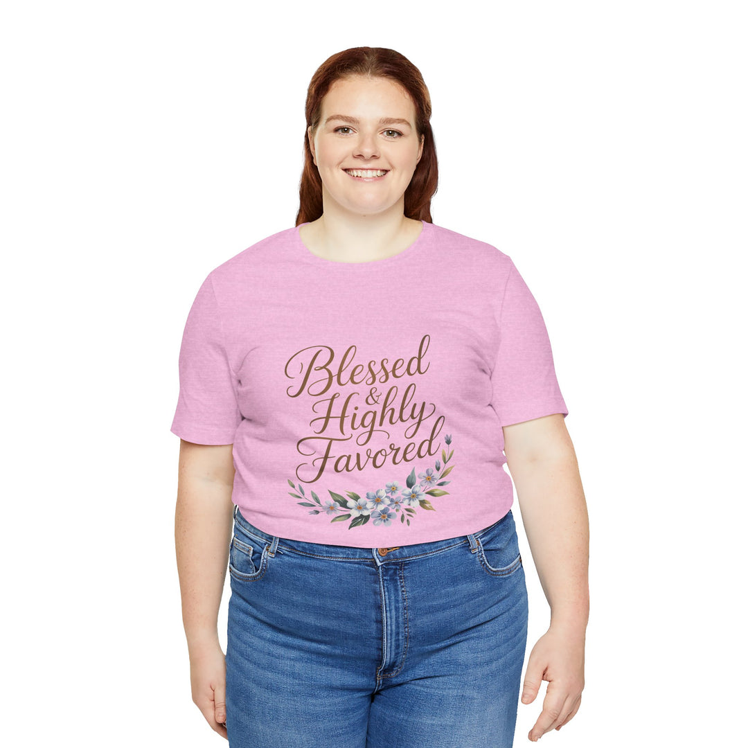 Floral Blessings Tee - Blessed Highly Favored, Inspirational T-Shirt, Gift for Her, Christian Apparel, Faith-Based Fashion