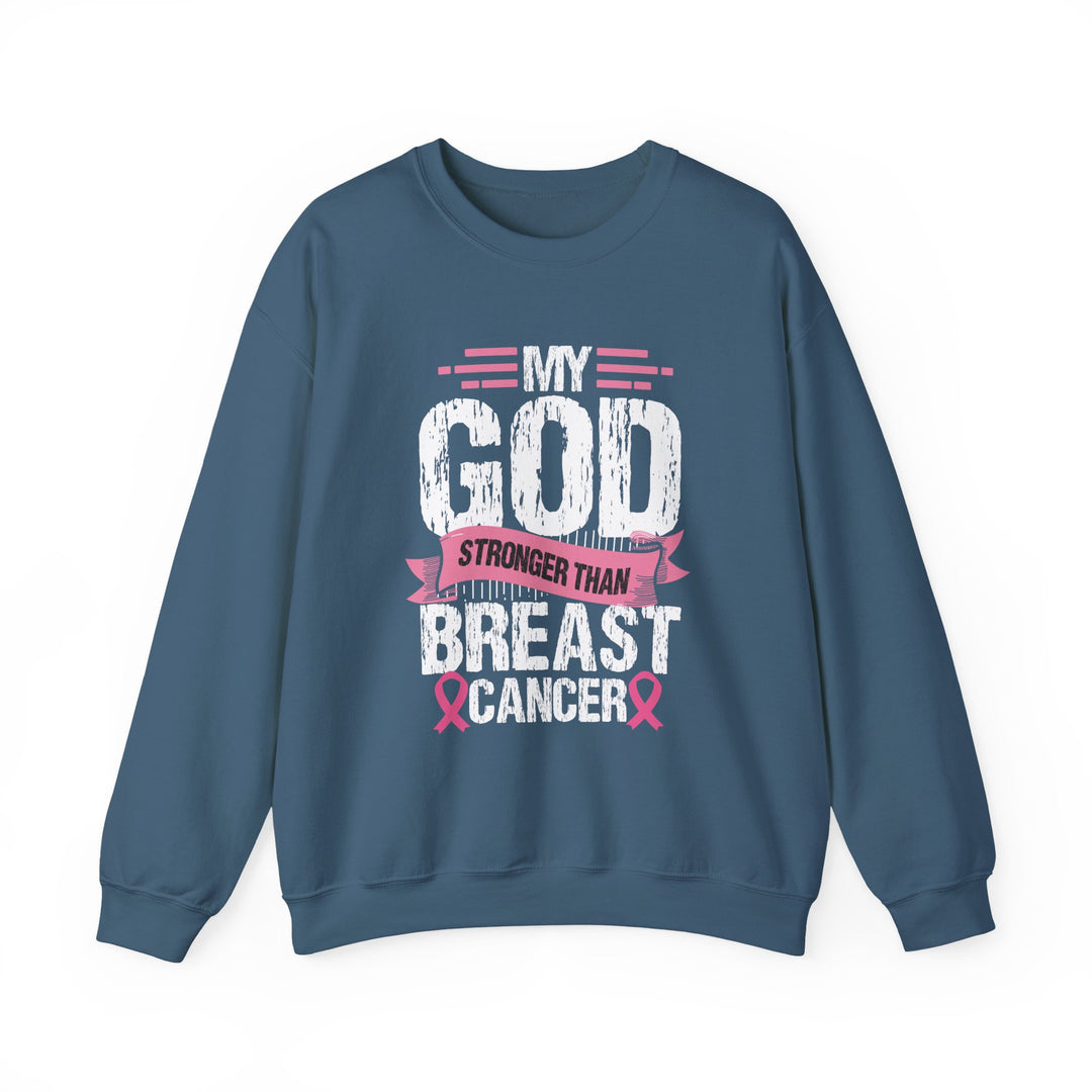 Breast Cancer Awareness Crewneck Sweatshirt, God is Stronger Than Breast Cancer, Inspirational Gift, Unisex Pullover, Support Awareness