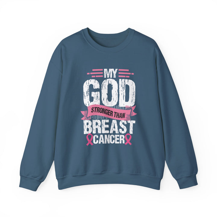 Breast Cancer Awareness Crewneck Sweatshirt, God is Stronger Than Breast Cancer, Inspirational Gift, Unisex Pullover, Support Awareness