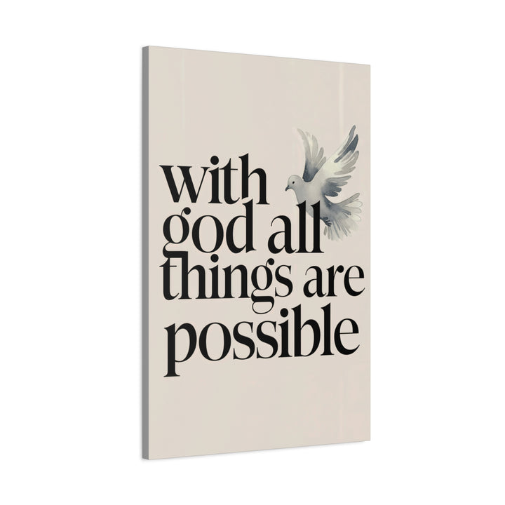 With God All Things Are Possible – Minimalist Christian Canvas | Matthew 19:26 Scripture Wall Art