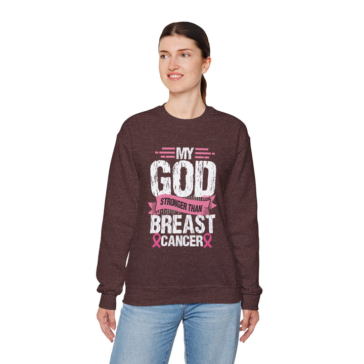 Breast Cancer Awareness Crewneck Sweatshirt, God is Stronger Than Breast Cancer, Inspirational Gift, Unisex Pullover, Support Awareness