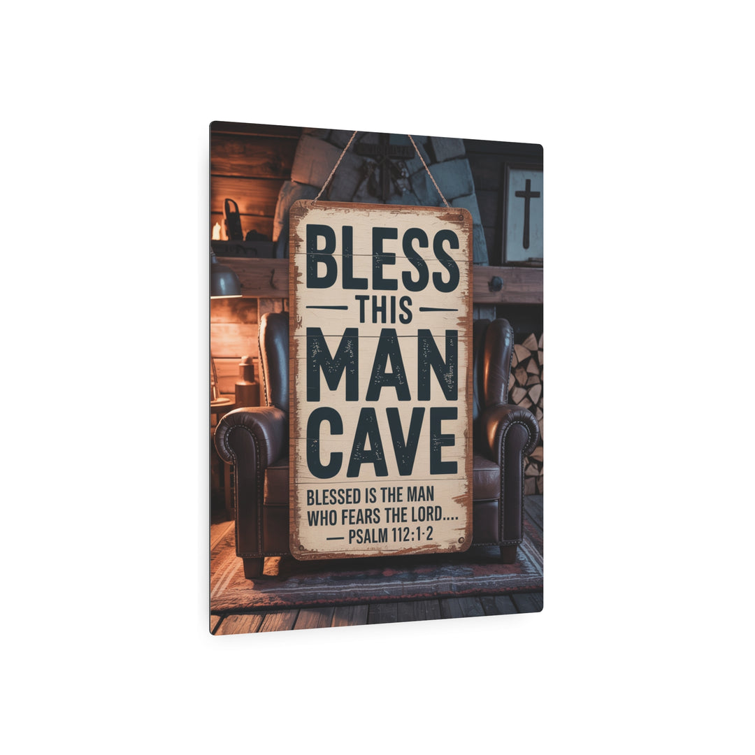 "Bless This Man Cave" - Masculine Faith Metal Wall Art