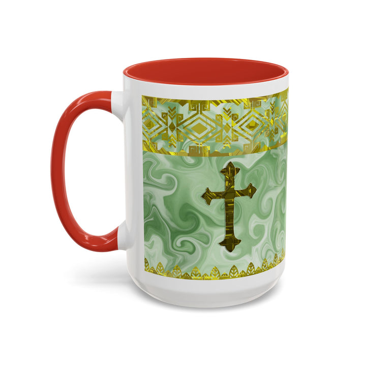 Gold Cross on Mint Marble – Elegant Christian Mug