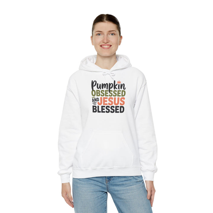 Hooded Sweatshirt - Pumpkin Obsessed and Jesus Blessed Fall Design