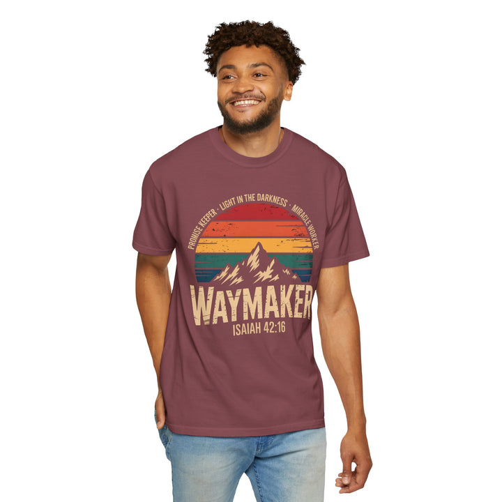 Waymaker Retro Christian T-Shirt - Isaiah 42:16 Vintage Sunset Design