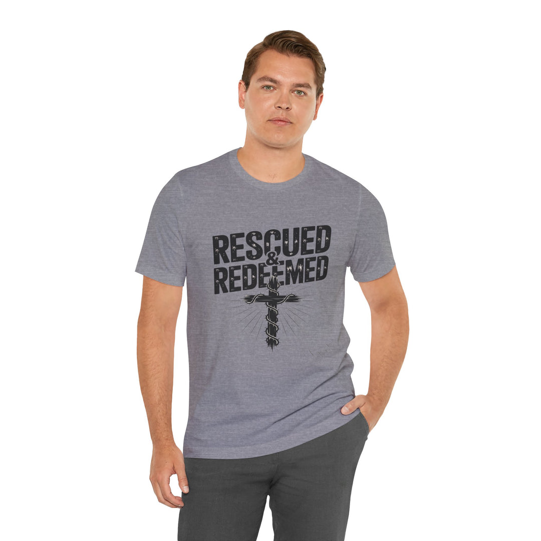 Faith-Inspired Unisex Jersey Tee - Rescued & Redeemed, Christian T-Shirt, Inspirational Apparel, Gift for Believers, Casual Wear
