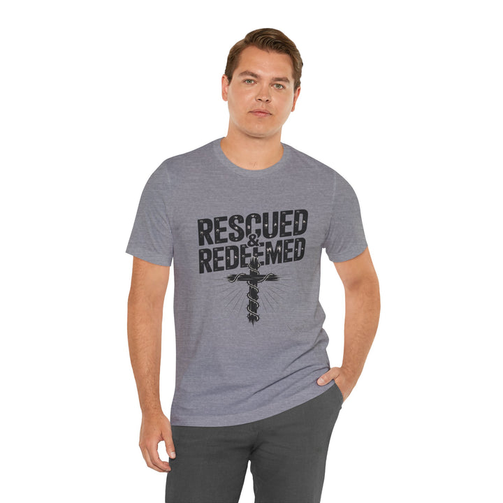 Faith-Inspired Unisex Jersey Tee - Rescued & Redeemed, Christian T-Shirt, Inspirational Apparel, Gift for Believers, Casual Wear