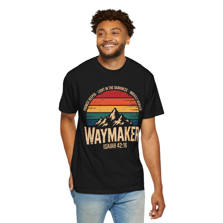 Waymaker Retro Christian T-Shirt - Isaiah 42:16 Vintage Sunset Design