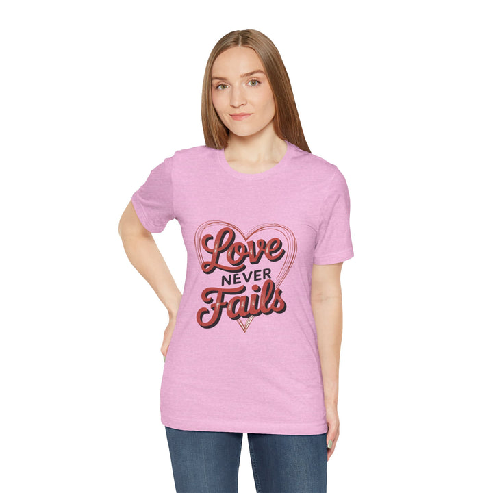 Love Never Fails – 1 Corinthians 13 Retro Heart T-Shirt
