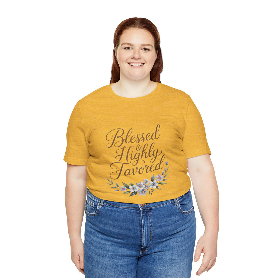 Floral Blessings Tee - Blessed Highly Favored, Inspirational T-Shirt, Gift for Her, Christian Apparel, Faith-Based Fashion