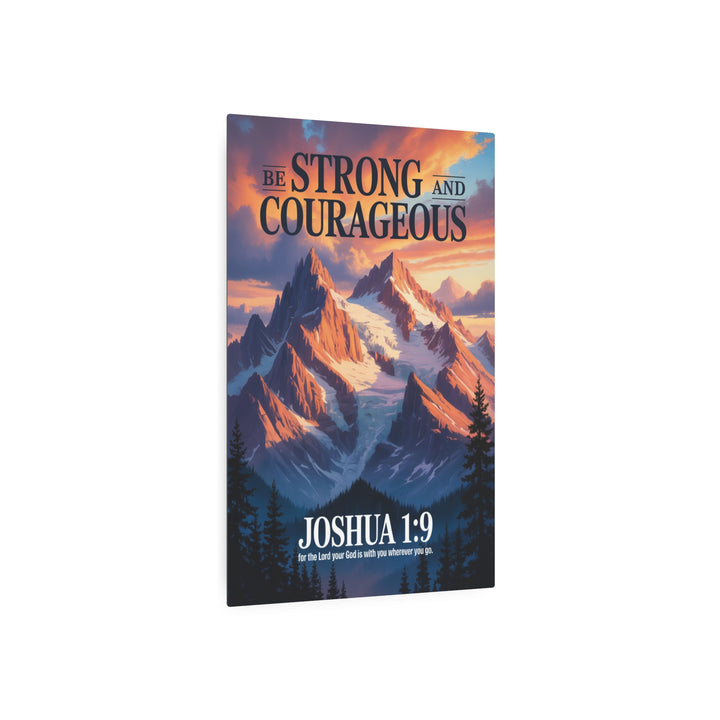 "Be Strong and Courageous - Joshua 1:9" - Mountain Sunrise Metal Wall Art
