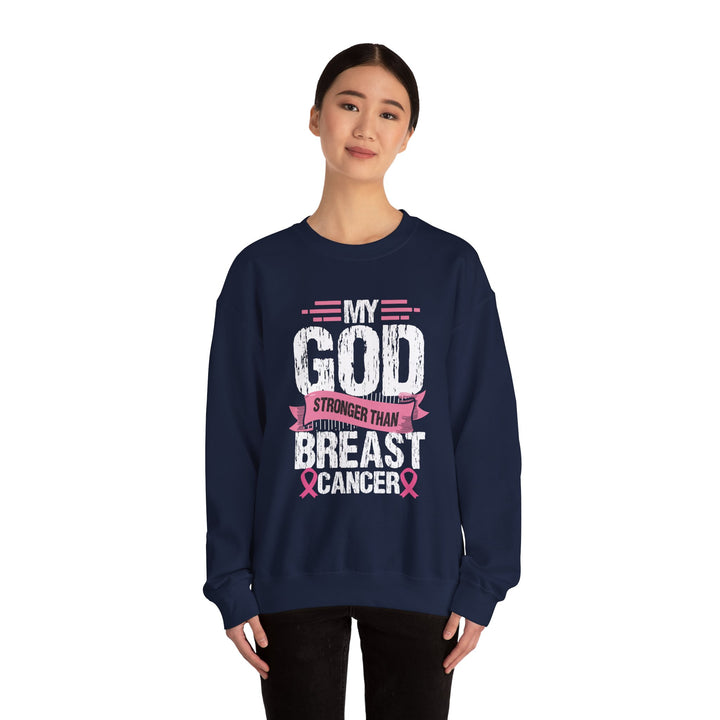 Breast Cancer Awareness Crewneck Sweatshirt, God is Stronger Than Breast Cancer, Inspirational Gift, Unisex Pullover, Support Awareness