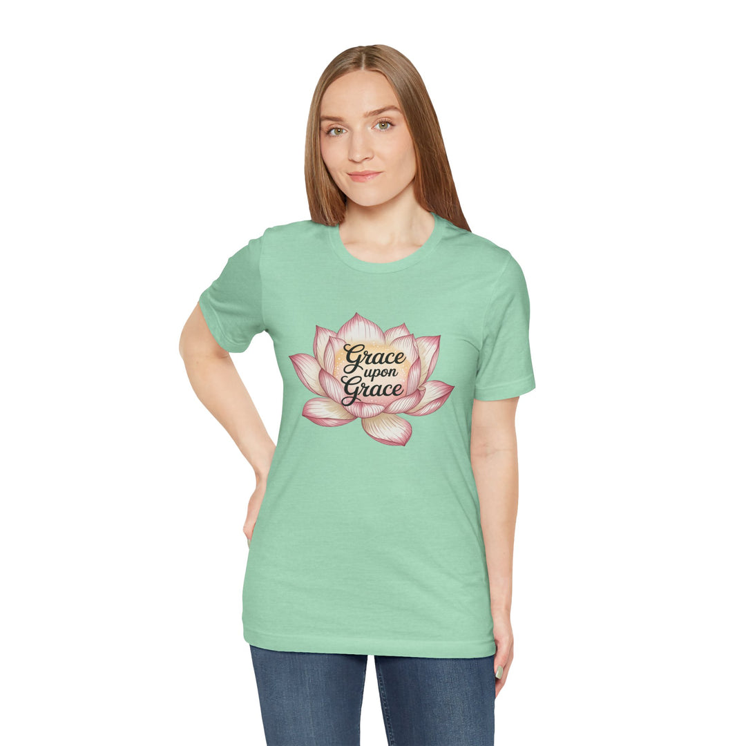 Lotus Blossom Inspirational Tee, Grace Upon Grace T-shirt, Mindfulness Gift, Spiritual Apparel, Relaxed Fit Tee, Yoga Wear