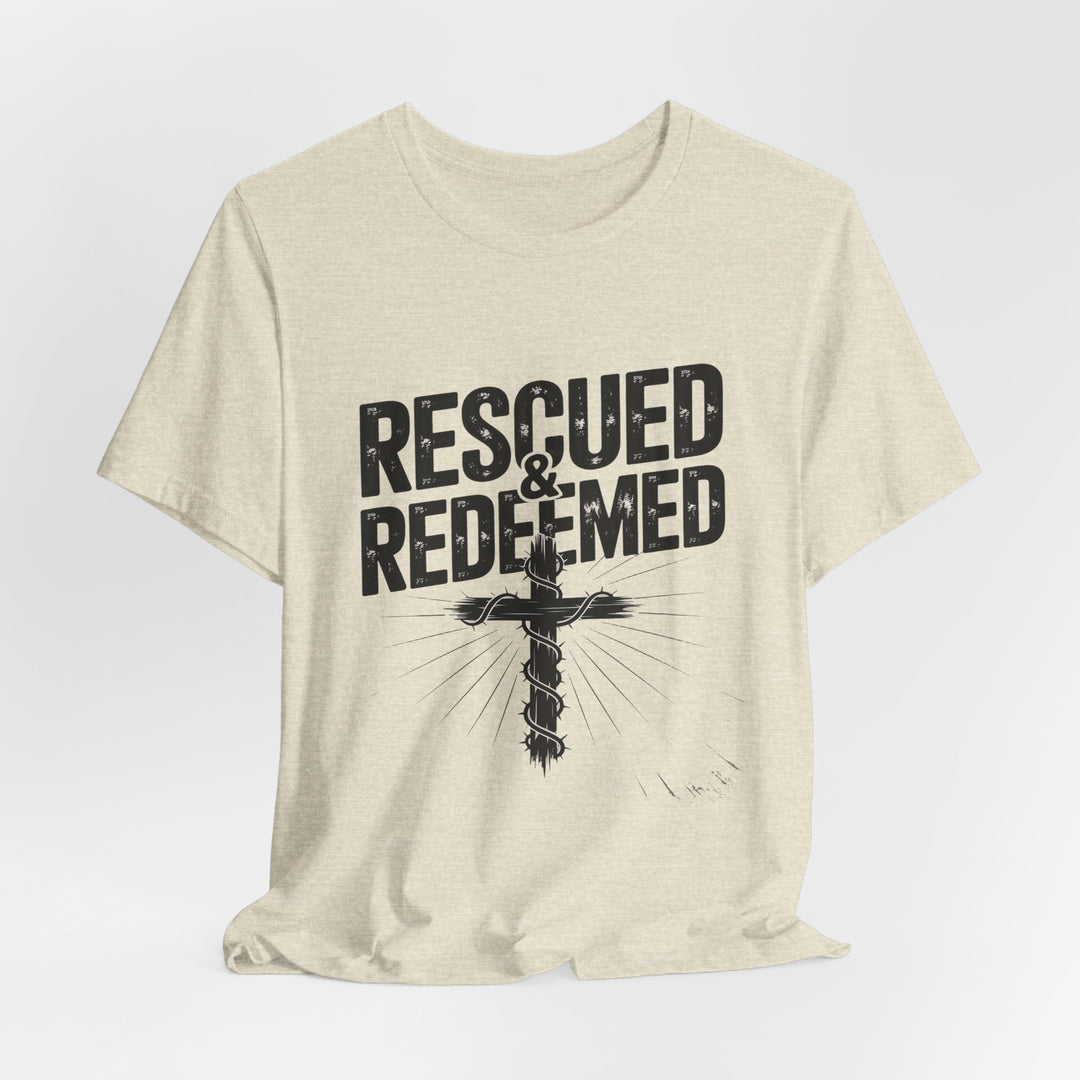 Faith-Inspired Unisex Jersey Tee - Rescued & Redeemed, Christian T-Shirt, Inspirational Apparel, Gift for Believers, Casual Wear