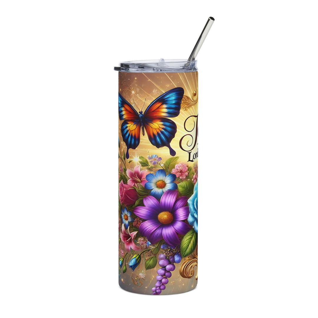 Inspirational Floral Stainless Steel Tumbler - 20oz with Jesus Is My Lord and Savior Design