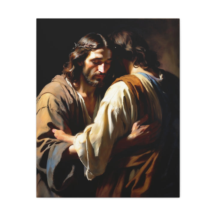The Comforting Embrace - Emotional Religious Matte Canvas Print - Spiritual Embrace Artwork