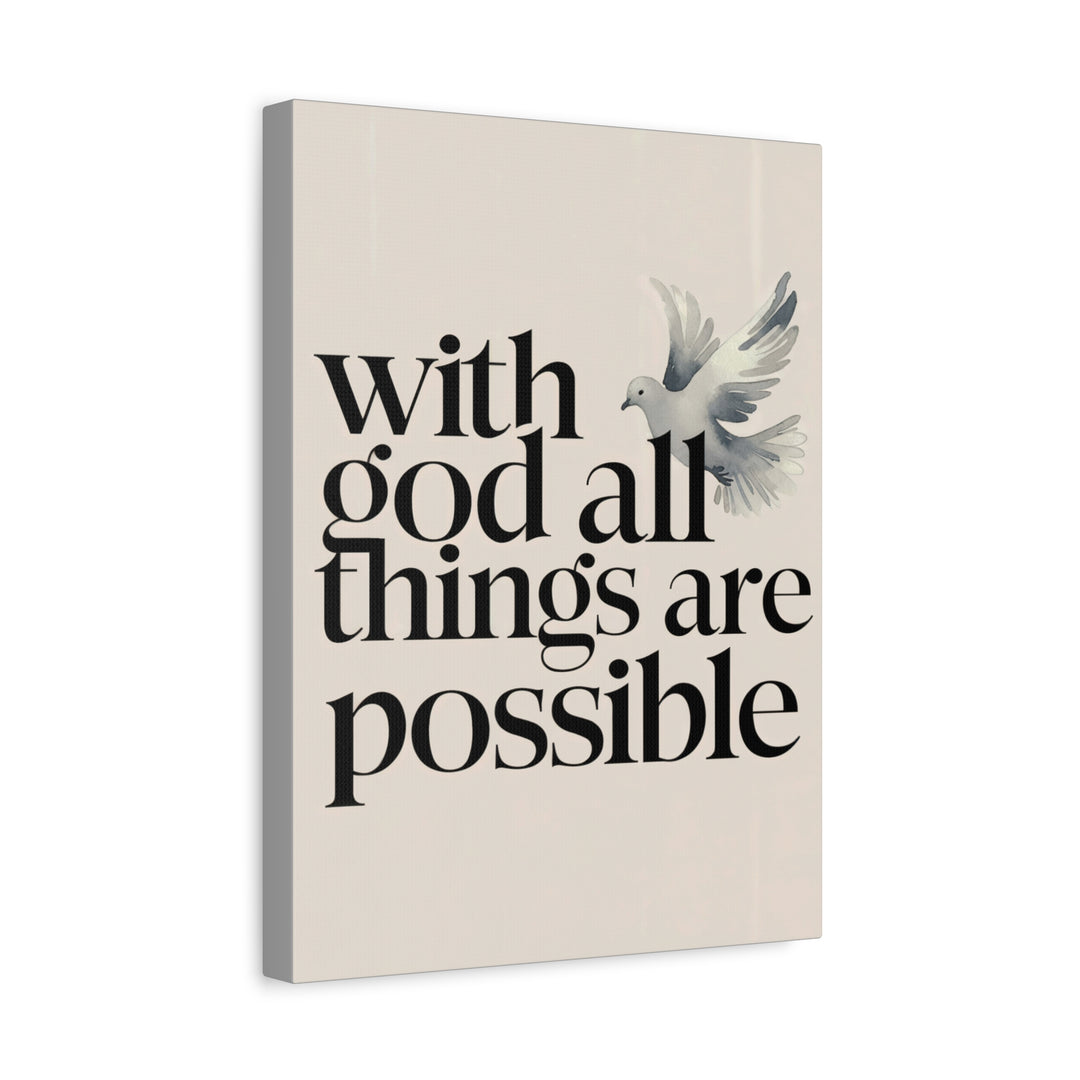 With God All Things Are Possible – Minimalist Christian Canvas | Matthew 19:26 Scripture Wall Art