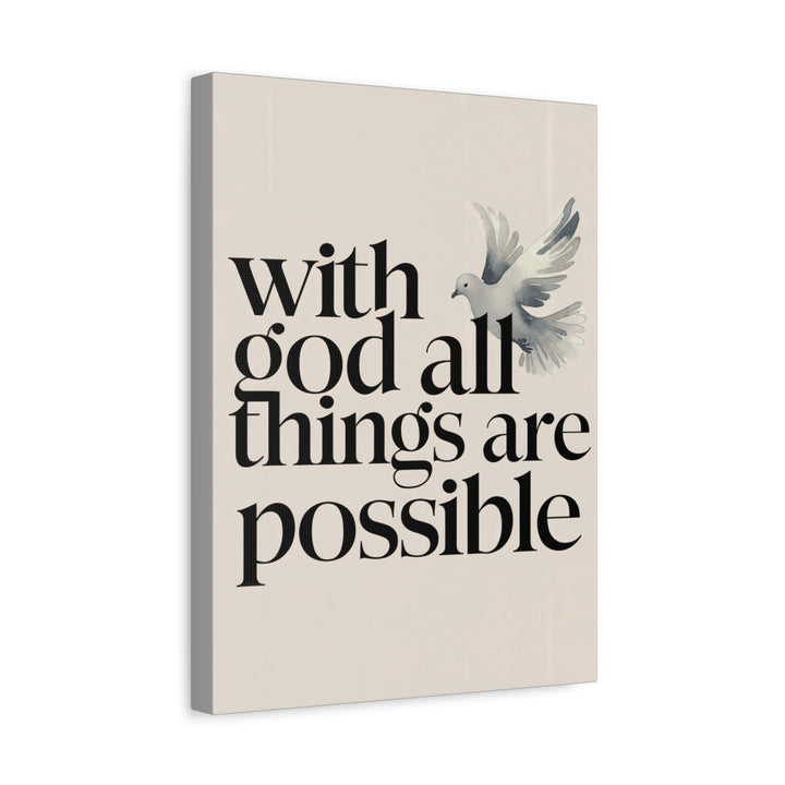 With God All Things Are Possible – Minimalist Christian Canvas | Matthew 19:26 Scripture Wall Art