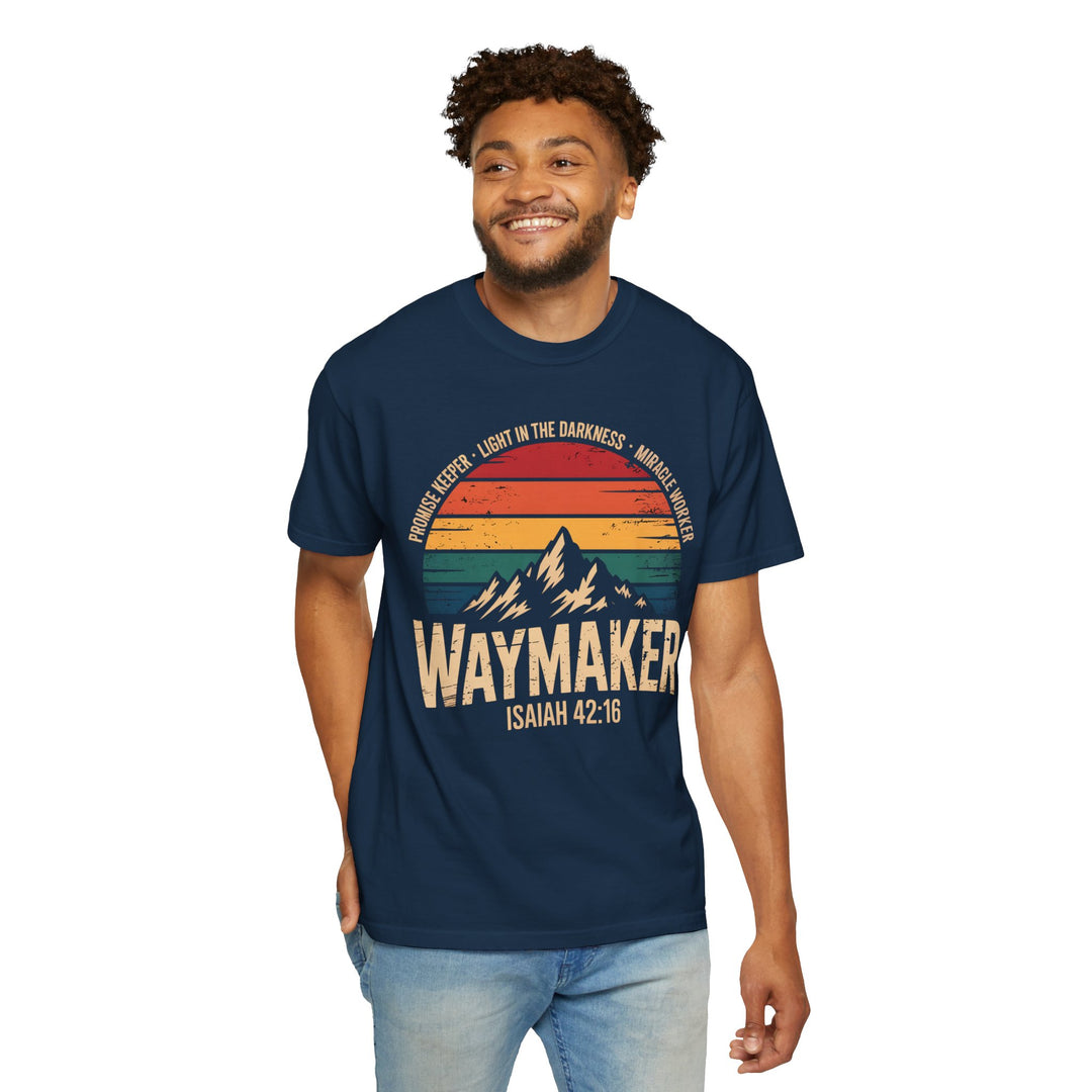 Waymaker Retro Christian T-Shirt - Isaiah 42:16 Vintage Sunset Design