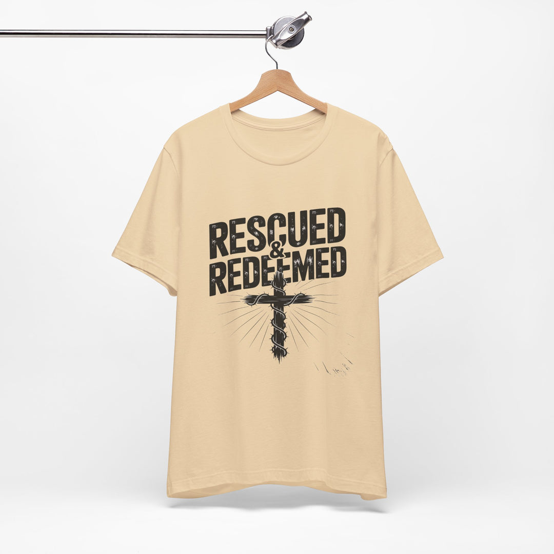 Faith-Inspired Unisex Jersey Tee - Rescued & Redeemed, Christian T-Shirt, Inspirational Apparel, Gift for Believers, Casual Wear