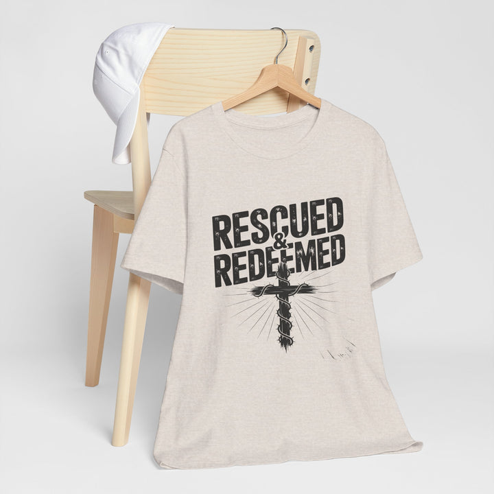 Faith-Inspired Unisex Jersey Tee - Rescued & Redeemed, Christian T-Shirt, Inspirational Apparel, Gift for Believers, Casual Wear