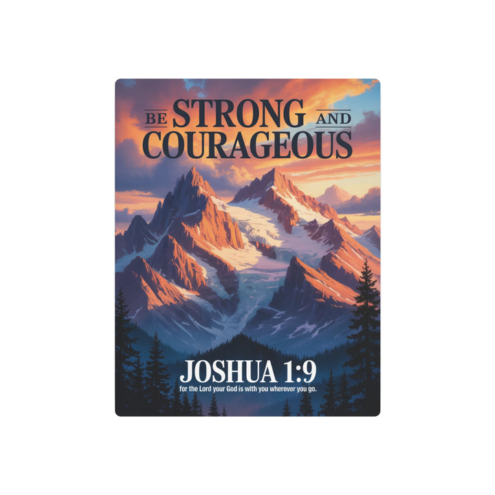 "Be Strong and Courageous - Joshua 1:9" - Mountain Sunrise Metal Wall Art