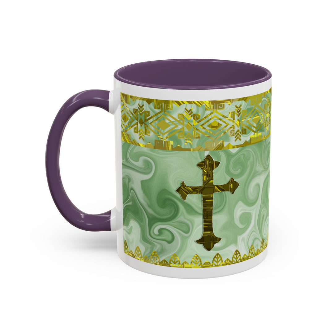 Gold Cross on Mint Marble – Elegant Christian Mug