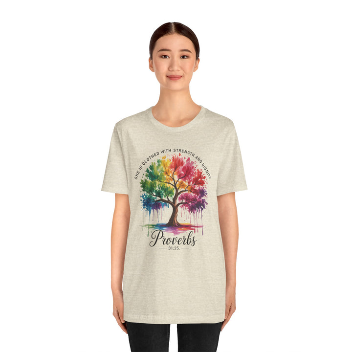 Rainbow Tree of Life Tee - Proverbs 31:25 Inspirational Shirt
