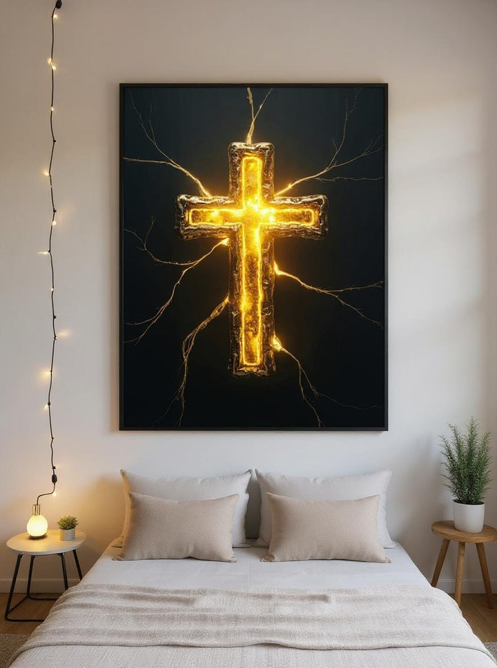 "Illuminated Cross" - Light of the World Metal Wall Art