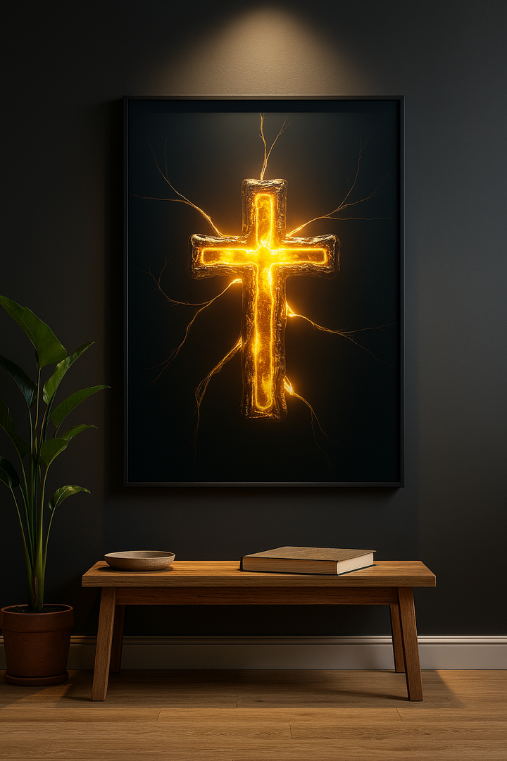 "Illuminated Cross" - Light of the World Metal Wall Art