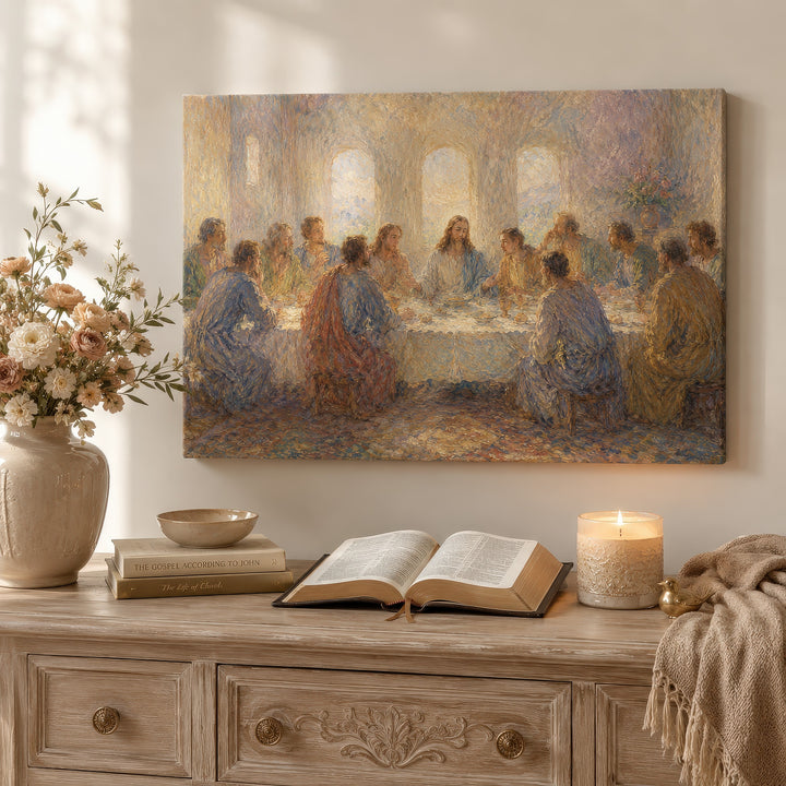 Last Supper Canvas Wall Art – Impressionist Jesus Religious Painting Stretched Canvas